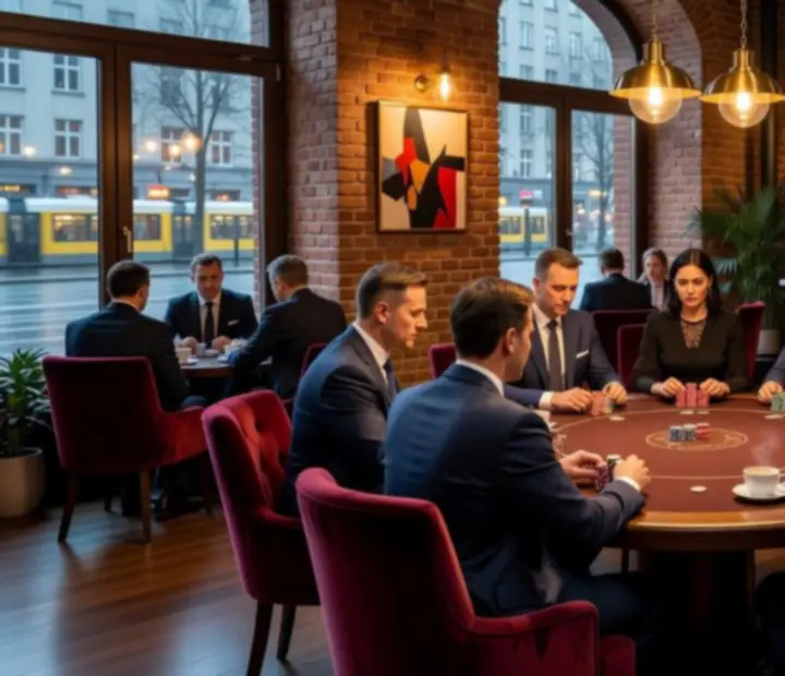 Eleganckie wydarzenie pokerowe w restauracji z gośćmi przy stołach