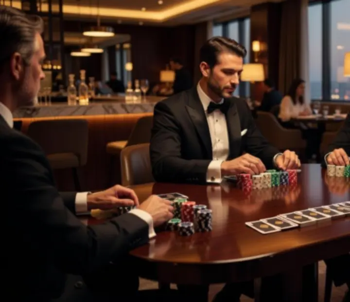 Ekskluzywna aranżacja stołu pokerowego w restauracji podczas wieczoru VIP